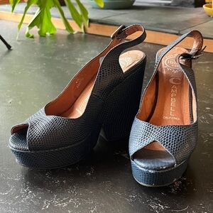 Jeffrey Campbell Navy Textured Peep-Toe Platform Wedges
